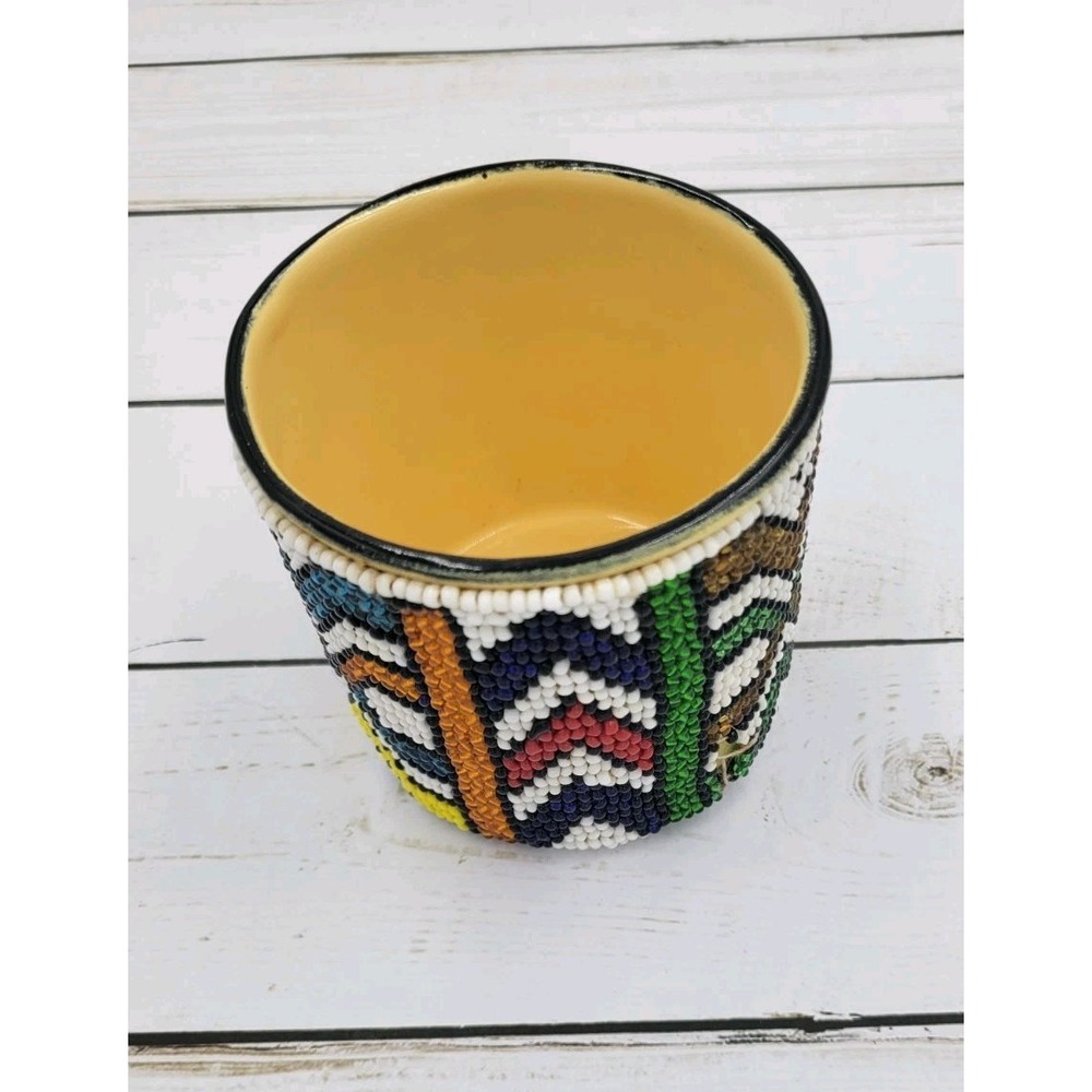 Mopani African Handcrafted Beaded Ceramic Mug with Colorful Art Pattern - Picture 6 of 8